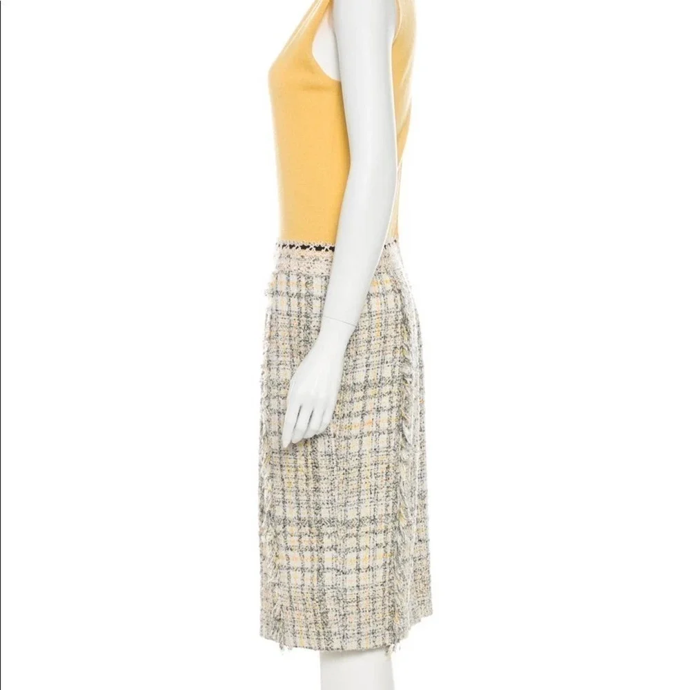 Carolina Herrera Yellow Grey tweed skirt dress 4